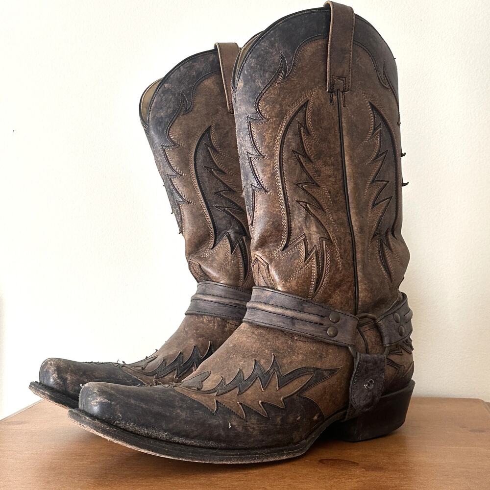 Stetson Outlaw Harness Cowboy Boots Mens Size 12D Brown Leather Western 12